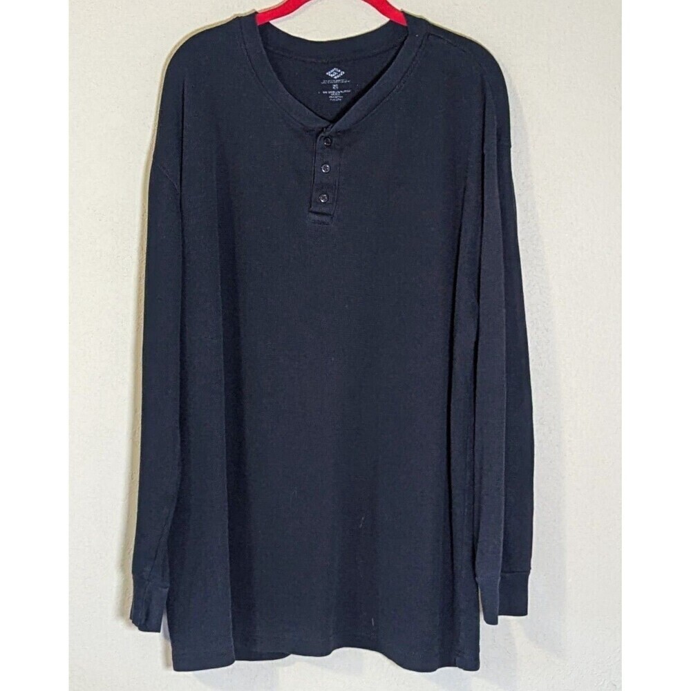 Russell Athletic Men’s 2X Long Sleeve Waffle Knit Henley Shirt Black Thermal Top